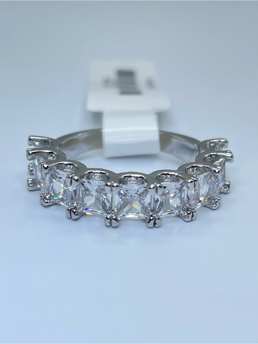 Swarovski Crystal Elements Princess Cut White Crystal Half Eternity Band Ring 6